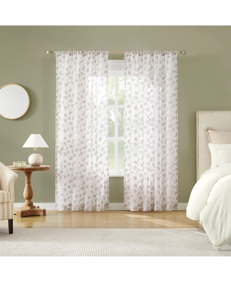 No. 918 Jacqueline Tonal Floral Puff Print Semi-sheer Rod Pocket Curtain Panel