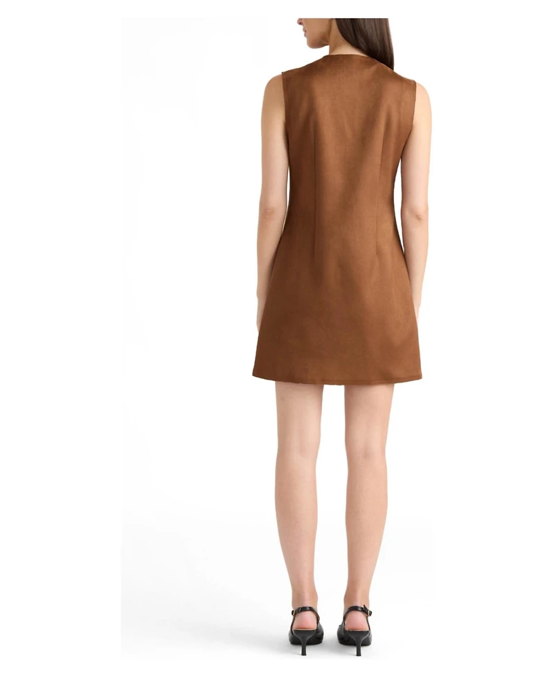 Ellen Tracy Women's Button-Front Sleeveless Mini Faux-Suede Dress