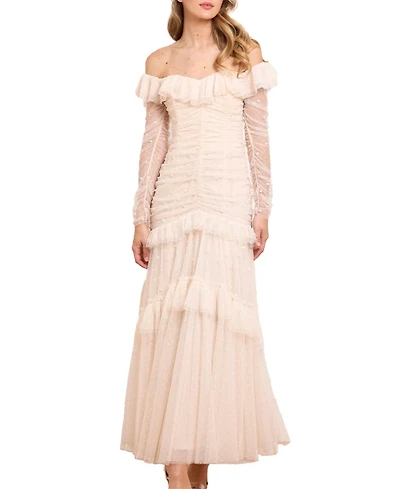 Needle & Thread Womens Sequin Glimmer Rouched Off-shoulder Gown