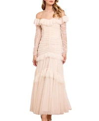 Needle & Thread Womens Sequin Glimmer Rouched Off-shoulder Gown