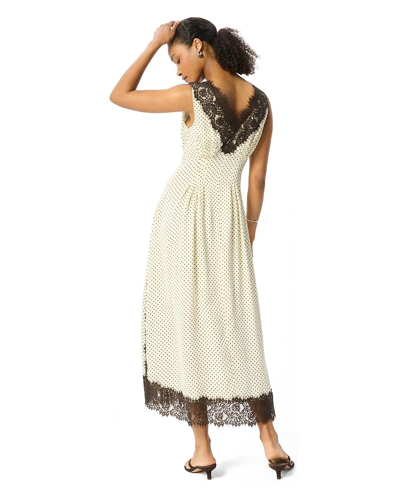 Whistles Women's Lace V-Neck Spot Midi Dress