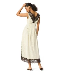 Whistles Women's Lace V-Neck Spot Midi Dress
