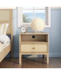 Max & Lily Elio/Rattan 1 Drawer with Cubby and Electrical Outlet Nightstand
