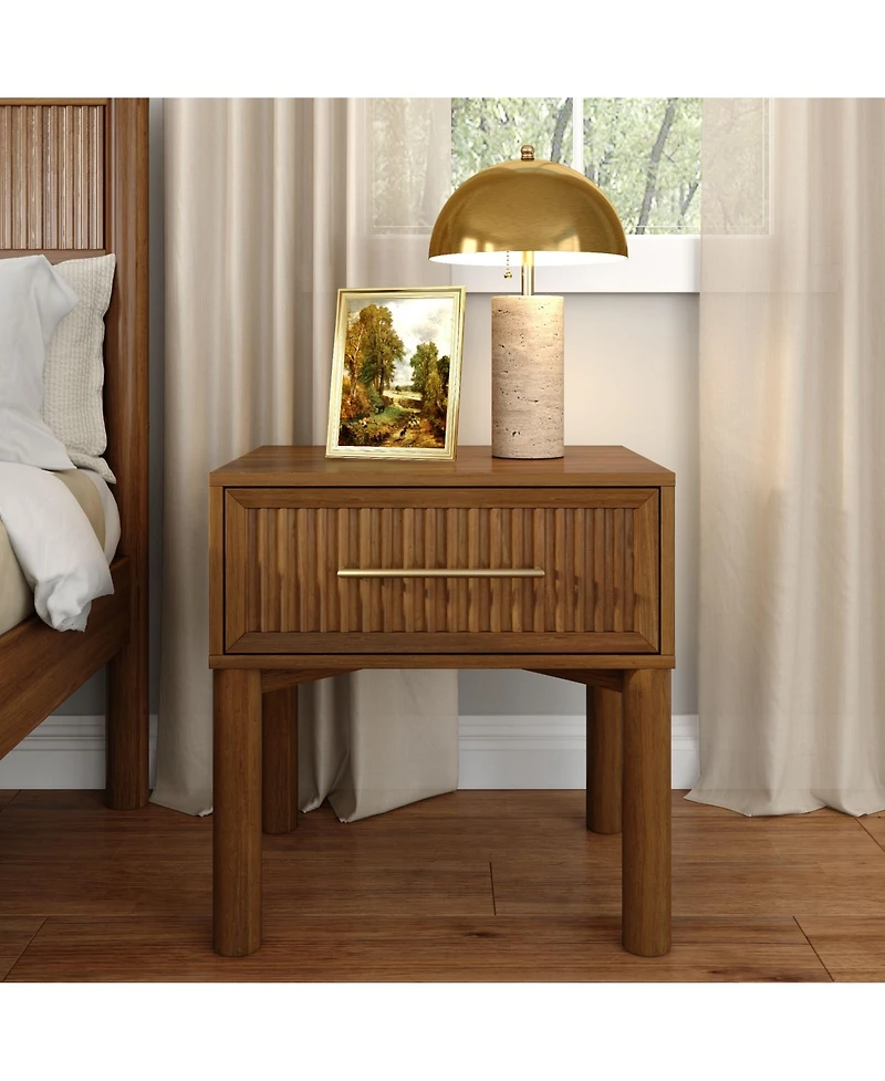 Plank+Beam Sera Fluted 1 Drawer Nightstand with Brass Handle