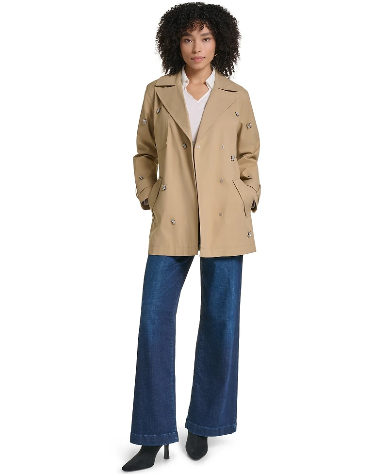 Karl Lagerfeld Paris Women's Embellished Belted Trench Coat
