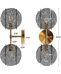 Tribesigns 2-Light Crystal Wall Sconce,Brass Finish Wall Light with Textured Smoke Glass Shade,Luxury Vanity Light