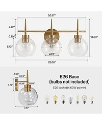 Tribesigns 3-Light Bathroom Vanity Light, Modern Glass Wall Sconce | Brass Finish Wall Mount Fixture Over Mirror, E26 Base