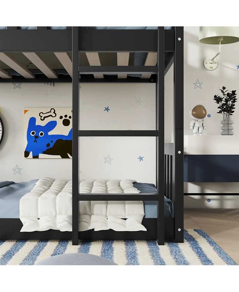Sailvan Twin Triple Bunk Bed, with Ladders Guardrails,Detachable,Rubber Wood