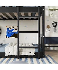 Sailvan Twin Triple Bunk Bed, with Ladders Guardrails,Detachable,Rubber Wood