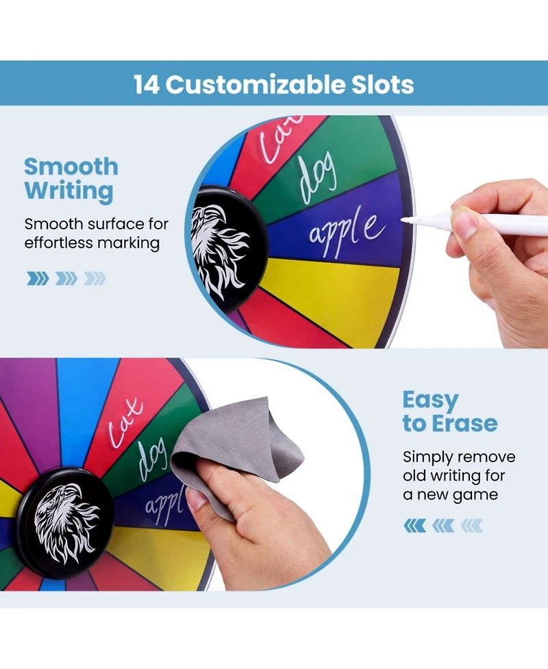 Hongge 14-Slot Rewritable Blackboard Spinning Prize Wheel, Ages 3+