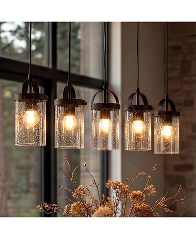 Tribesigns 5-Light Linear Chandelier, Farmhouse Kitchen Island Lighting with Seeded Glass Shades for Dining Room, Adjustable Height