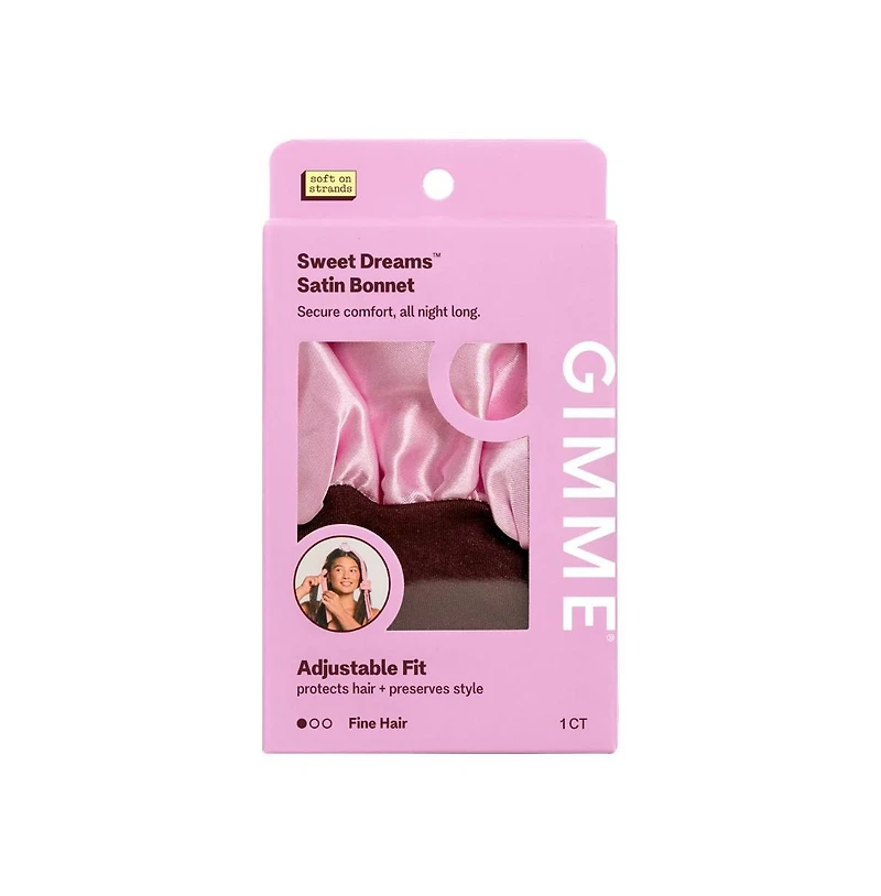 Gimme Beauty Sweet Dreams Satin Bonnet Ultra Soft Sleep Bonnet Smooth and Frizz Free Hair Fine Hair, 1 Count
