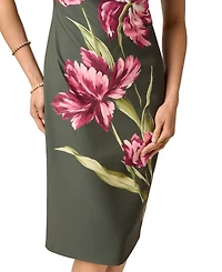 Adrianna Papell Women's Asymmetrical Floral Printed Stretch Crepe Midi Dress