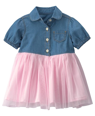 Osh Kosh Baby Girls' Chambray Tulle Short-Sleeve Dress and Bloomers, 2-Piece Set
