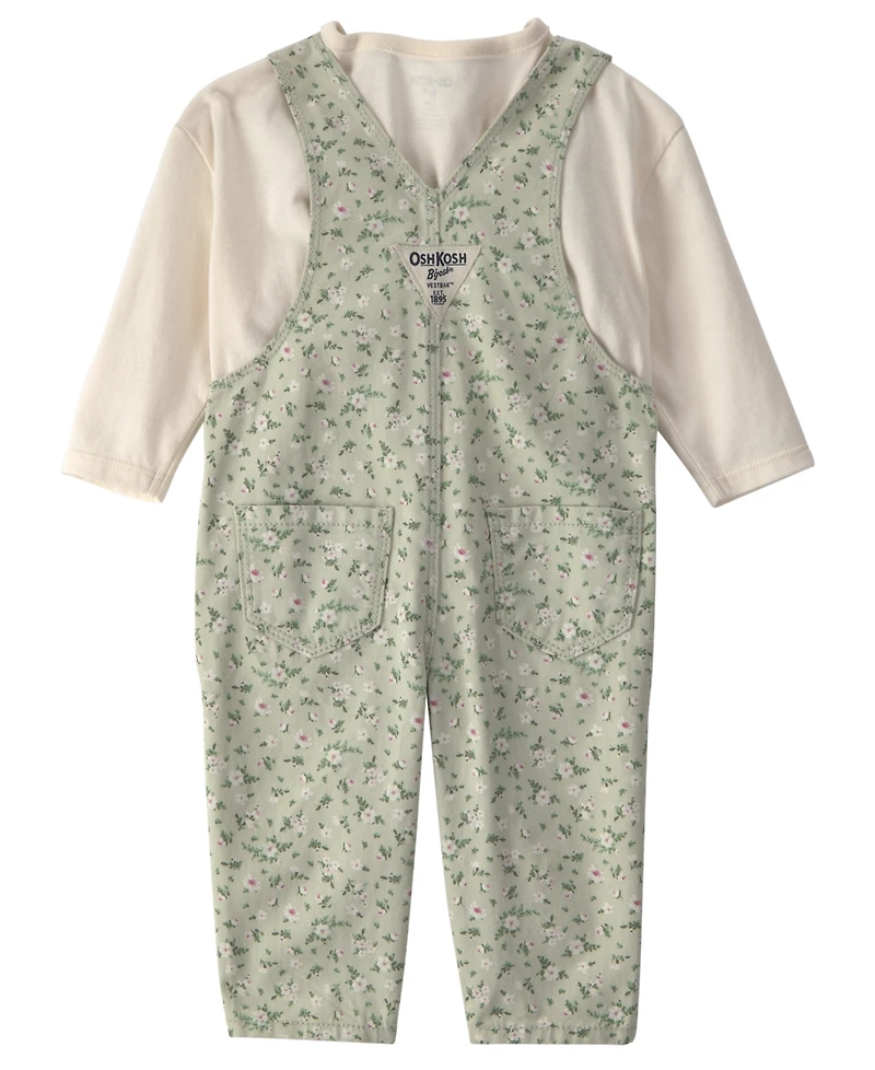 Osh Kosh Baby Girls' Sleeveless Floral Jumper and T-Shirt, 2-Piece Set