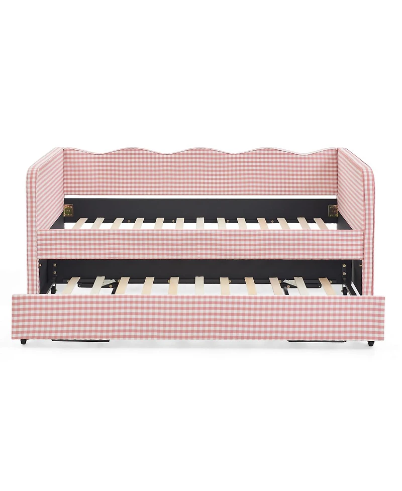 Streamdale Furniture Gingham Upholstered 3-in-1 Twin Daybed with Trundle and Storage