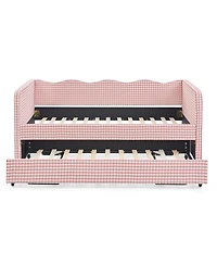 Streamdale Furniture Gingham Upholstered 3-in-1 Twin Daybed with Trundle and Storage