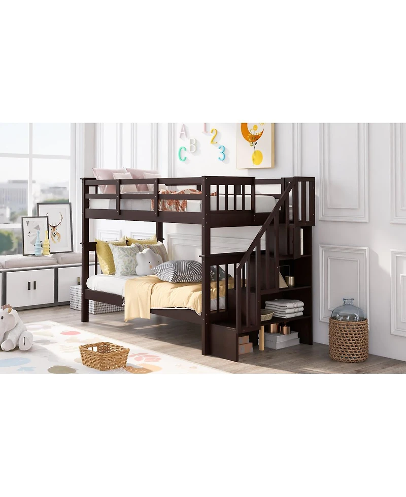 Streamdale Furniture Twin-Over-Twin Stairway Bunk Bed with Storage and Guard Rail