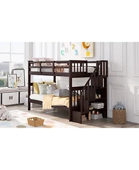 Streamdale Furniture Twin-Over-Twin Stairway Bunk Bed with Storage and Guard Rail