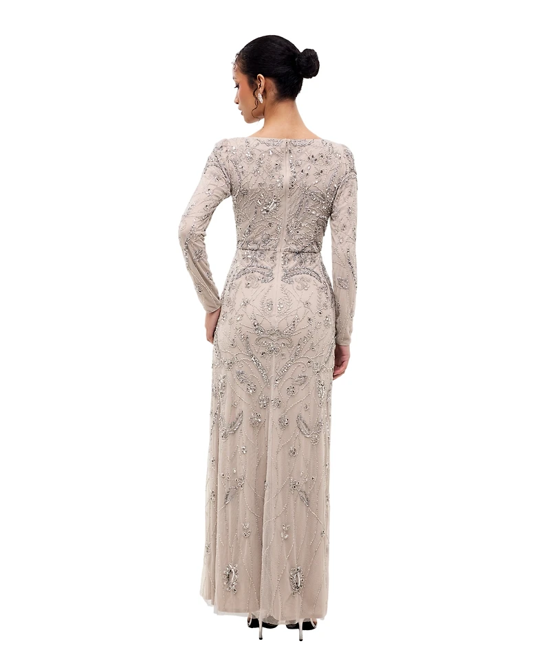 Maryisa Women's Modest Floral Embellished Sequins Maxi Dress