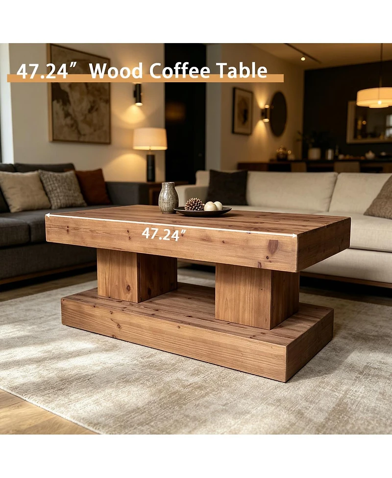 Streamdale Furniture 47.24" Solid Wood Coffee Table with Double Pillar Base