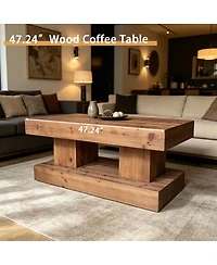 Streamdale Furniture 47.24" Solid Wood Coffee Table with Double Pillar Base