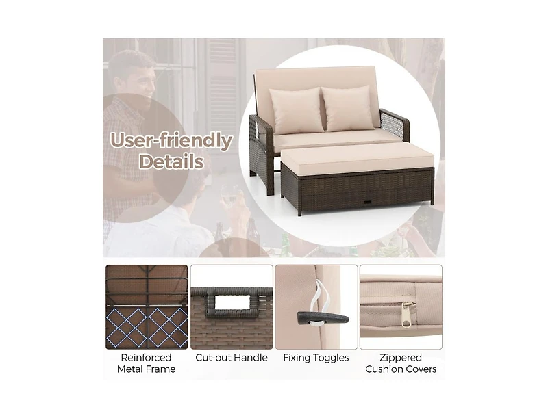 Boyel Living Patio Adjustable Wicker Daybed with 4-Level Backrest and Soft Cushions
