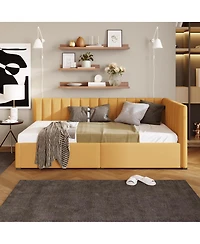 Streamdale Furniture Twin Size Upholstered Daybed with 2 Storage Drawers, Linen Fabric