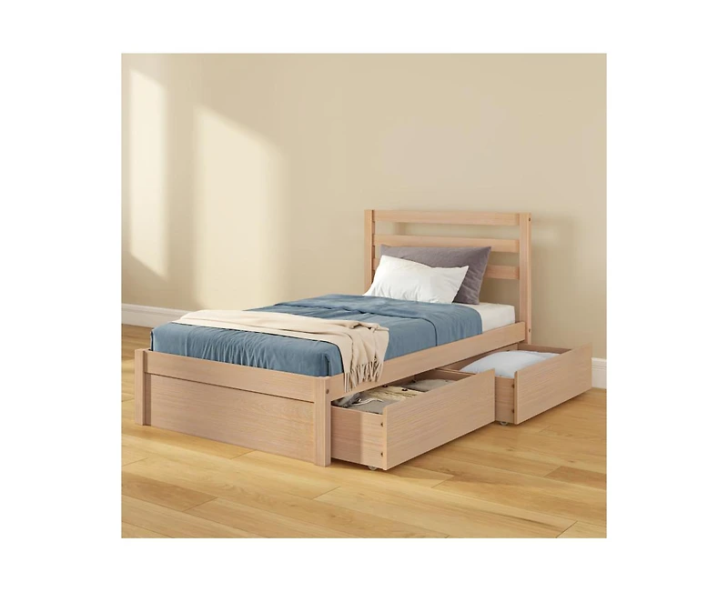Grain & Grove Bear Twin Single Bed With Underbed Storage Drawers, Oak Embossed