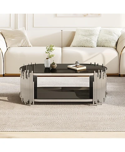 Streamdale Furniture Luxury Glass Oval Coffee Table with Organ Pipe Design