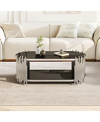 Streamdale Furniture Luxury Glass Oval Coffee Table with Organ Pipe Design