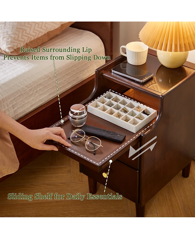 Streamdale Furniture Solid Wood 2-Drawer Nightstand with Pull-Out Tray