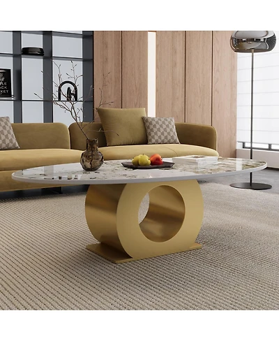 Streamdale Furniture 49.2" Oval Sintered Stone Coffee Table with Stainless Steel Base