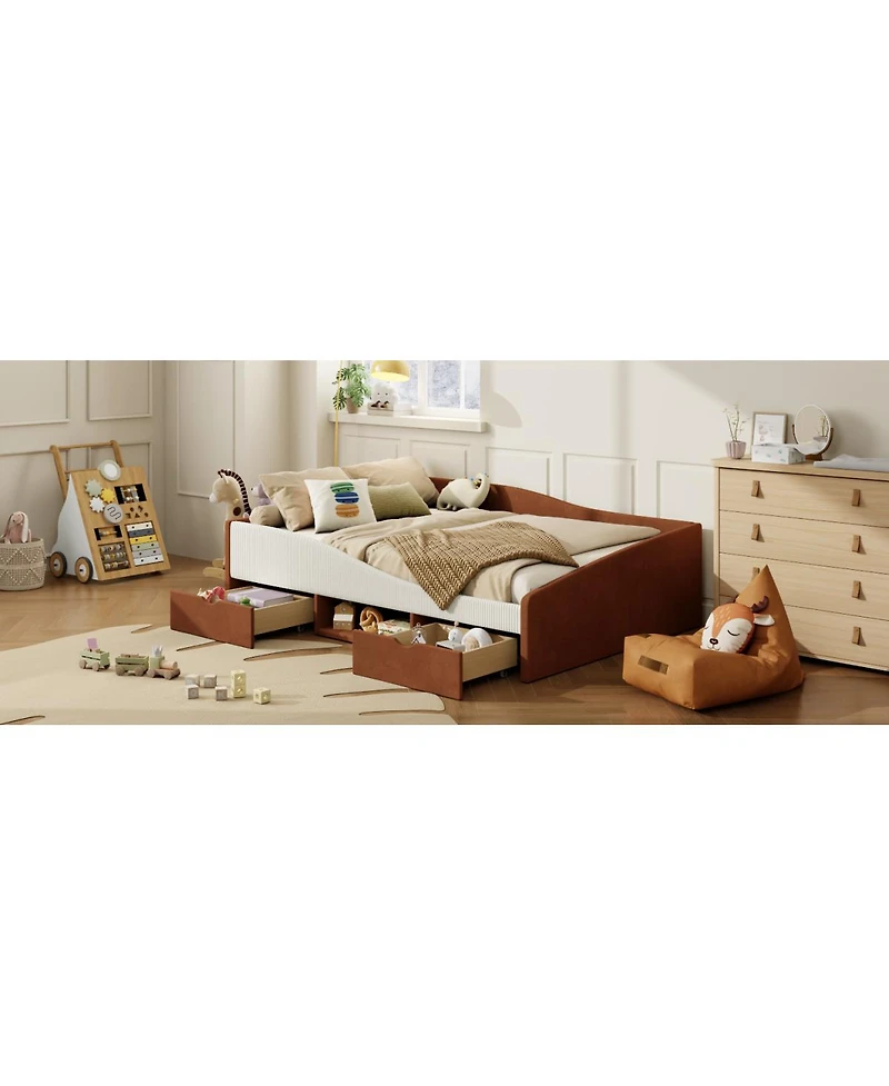 Streamdale Furniture Upholstered Daybed Frame with 2 Storage Drawers