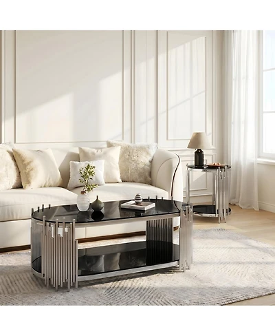 Streamdale Furniture Modern Luxury 2-Piece Oval Glass Nesting Coffee and Side Table Set