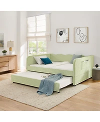 Streamdale Furniture Gingham Upholstered 3-in-1 Full-Size Daybed with Trundle and Storage
