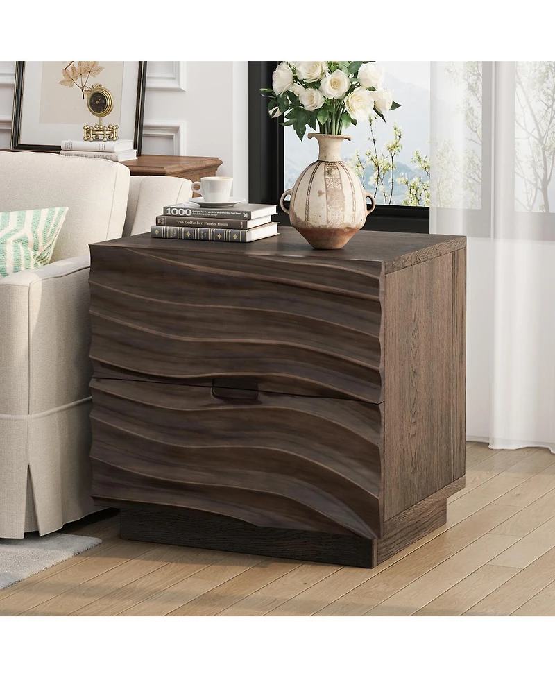 Streamdale Furniture Solid Wood 2-Drawer Nightstands, set of 2