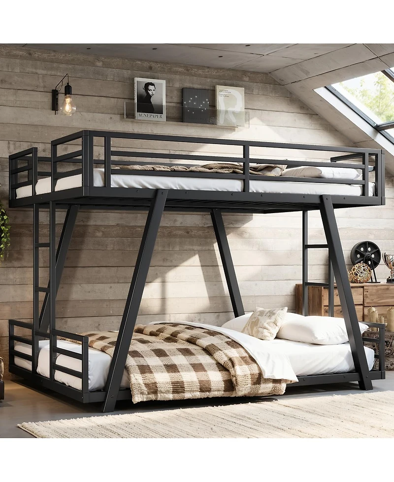Streamdale Furniture Full over Full Metal Bunk Bed with Dual Side Ladders