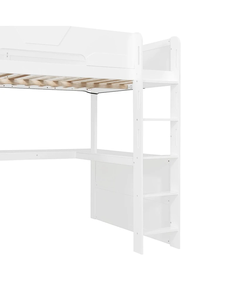 Streamdale Furniture Full Size Wooden Gaming Loft Bed with Desk, Rgb Lights and Storage
