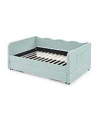Streamdale Furniture Gingham Upholstered 3-in-1 Full-Size Daybed with Trundle and Storage