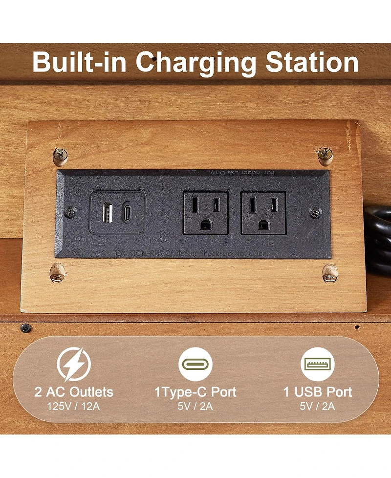 Streamdale Furniture Farmhouse Nightstand with Charging Station, Drawer, and Storage Cabinet