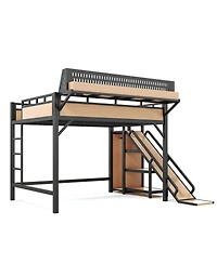 Streamdale Furniture Queen Loft Bed with Slide, Storage, Wardrobe, Usb, Led and Pegboard