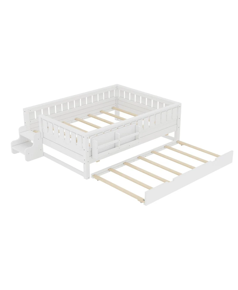 Streamdale Furniture Full Loft Bed with Bookshelves, Staircase, Safety Rails, and Trundle