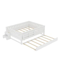Streamdale Furniture Full Loft Bed with Bookshelves, Staircase, Safety Rails, and Trundle