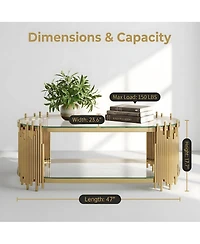 Streamdale Furniture Luxury 2-Tier Oval Glass Coffee Table with Organ Pipe Design