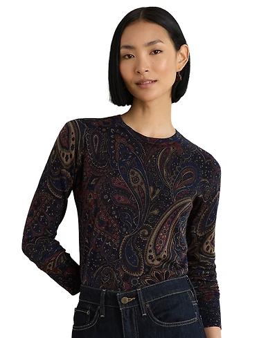Lauren Ralph Petite Paisley Cotton-Modal Crewneck Sweater