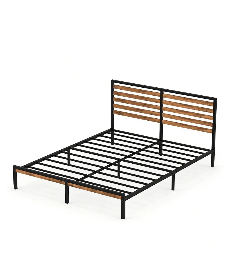 Streamdale Furniture Full Size Metal Platform Bed Frame with Wood Headboard and Under Bed Storage