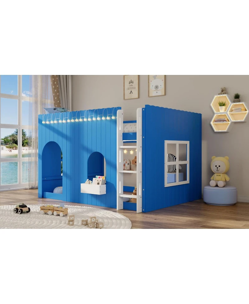 Streamdale Furniture Kids Loft Bed with Warm Led Light String