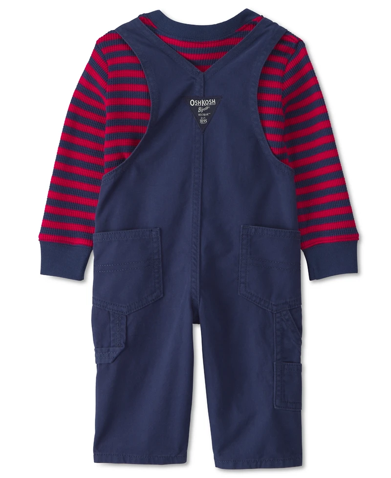 Osh Kosh Baby Boys' Long-Sleeve Striped Thermal Top and Twill Jumper, 2-Piece Set