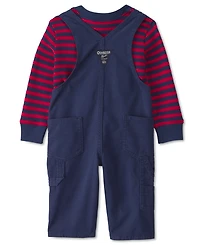 Osh Kosh Baby Boys' Long-Sleeve Striped Thermal Top and Twill Jumper, 2-Piece Set